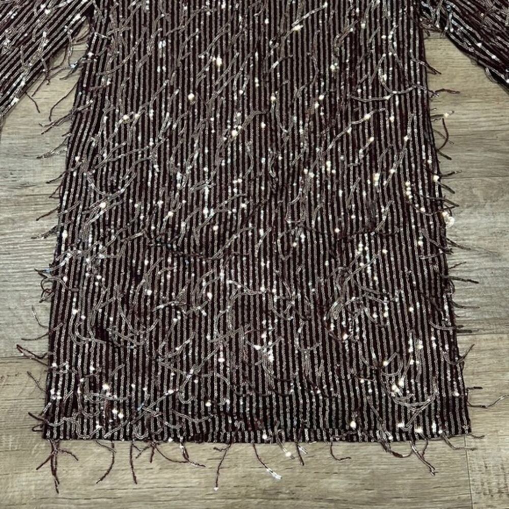 Zara NWT Burgundy Metallic Long Sleeve Party Mini Dress M - Picture 15 of 16
